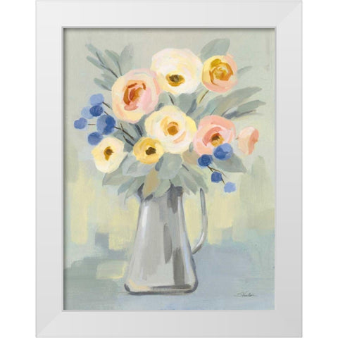 Pale Flowers on Sage White Modern Wood Framed Art Print by Vassileva, Silvia