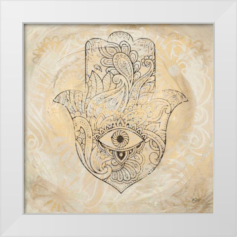 Hamsa Eye Neutral White Modern Wood Framed Art Print by Day, Kellie