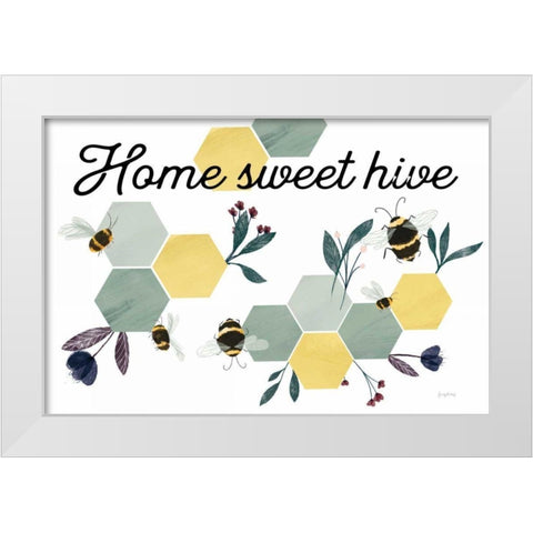 Bees Home Sweet Hive White Modern Wood Framed Art Print by Thorns, Becky