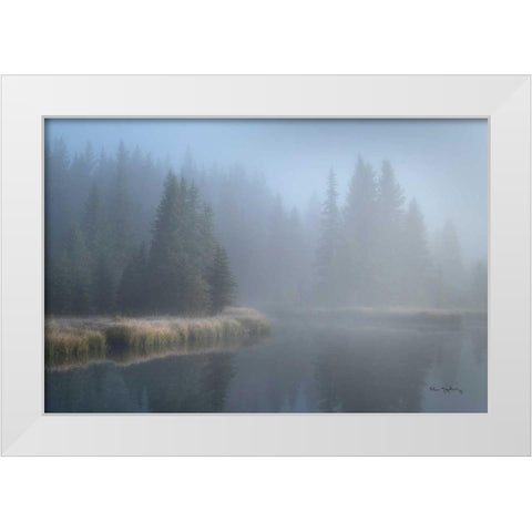 Grand Teton Lake Fog White Modern Wood Framed Art Print by Majchrowicz, Alan