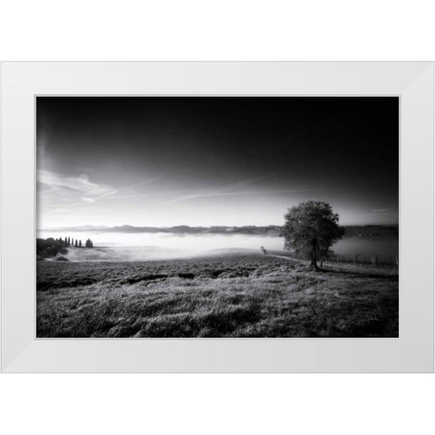 Valley Fog White Modern Wood Framed Art Print by Aledanda
