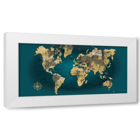 Sketched World Map Blue Crop White Modern Wood Framed Art Print by Escalante, Omar