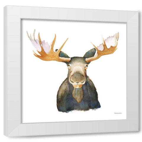 Moose White Modern Wood Framed Art Print by Ferguson, Kathy