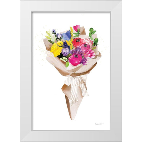 Happy Flowers White Modern Wood Framed Art Print by Charro, Mercedes Lopez