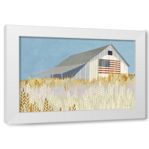 Wheat Fields Barn with Flag White Modern Wood Framed Art Print by Tillmon, Avery