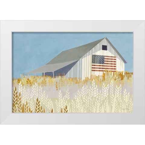 Wheat Fields Barn with Flag White Modern Wood Framed Art Print by Tillmon, Avery