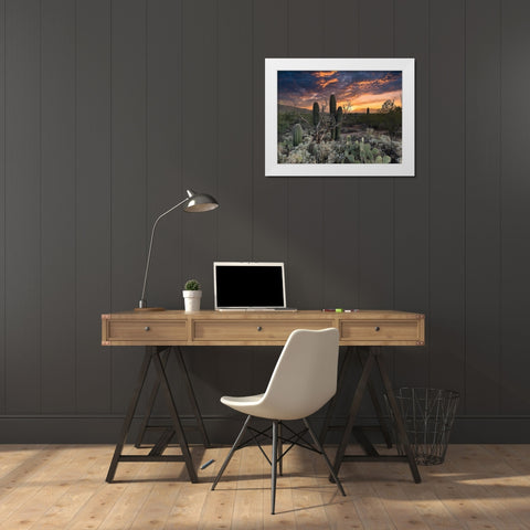 Sunset Moonrise White Modern Wood Framed Art Print by Larson, Nathan