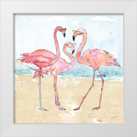 Flamingo Fever Beach White Modern Wood Framed Art Print by Tavoletti, Anne
