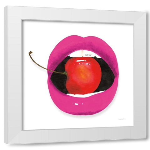Pink Lips White Modern Wood Framed Art Print by Charro, Mercedes Lopez