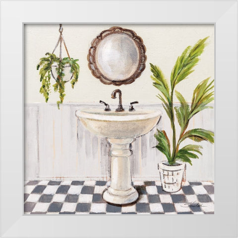 Gray Cottage Bathroom II White Modern Wood Framed Art Print by Vassileva, Silvia