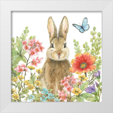 Garden Bunnies III White Modern Wood Framed Art Print by Trimbach, Leslie