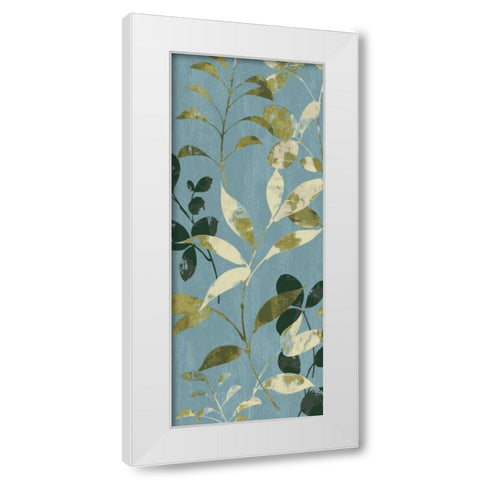 Leaves on Blue I White Modern Wood Framed Art Print by Wild Apple Portfolio