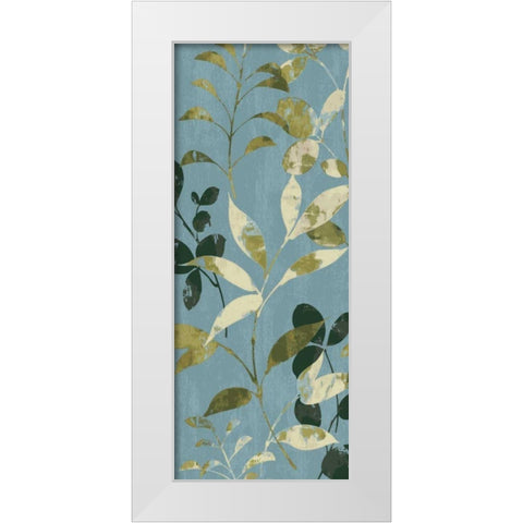 Leaves on Blue I White Modern Wood Framed Art Print by Wild Apple Portfolio