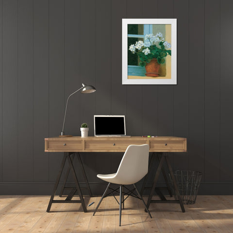 Creancey Geraniums II White Modern Wood Framed Art Print by Novak, Shirley