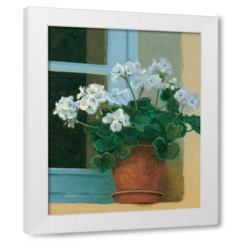 Creancey Geraniums II White Modern Wood Framed Art Print by Novak, Shirley