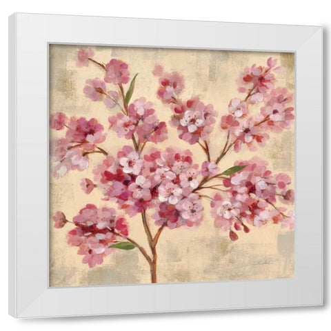 Pink Cherry Branch II White Modern Wood Framed Art Print by Vassileva, Silvia