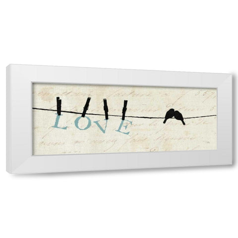 Birds on a Wire - Love White Modern Wood Framed Art Print by Pelletier, Alain
