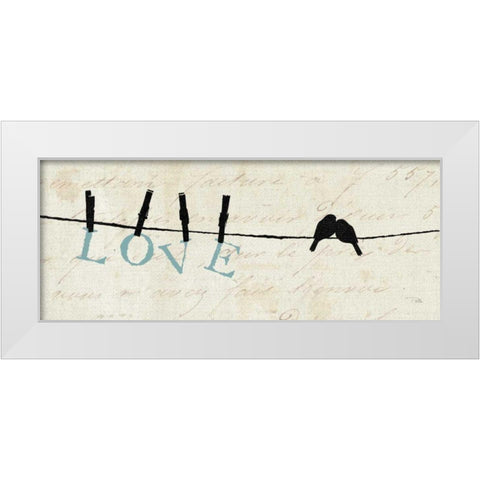 Birds on a Wire - Love White Modern Wood Framed Art Print by Pelletier, Alain