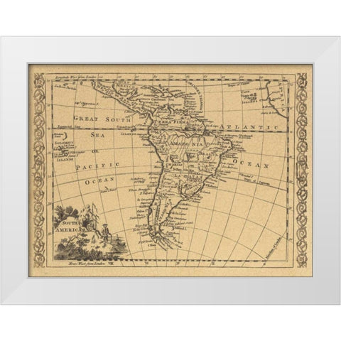 South America 1802 White Modern Wood Framed Art Print by World Map
