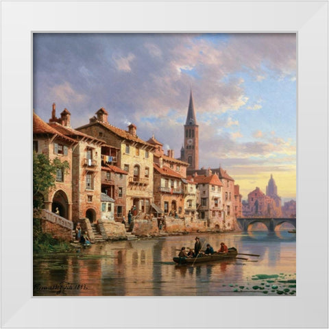 Riverside Village I White Modern Wood Framed Art Print by Kuwasseg, Charles