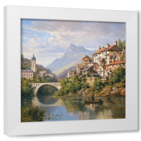 Riverside Village II White Modern Wood Framed Art Print by Kuwasseg, Charles