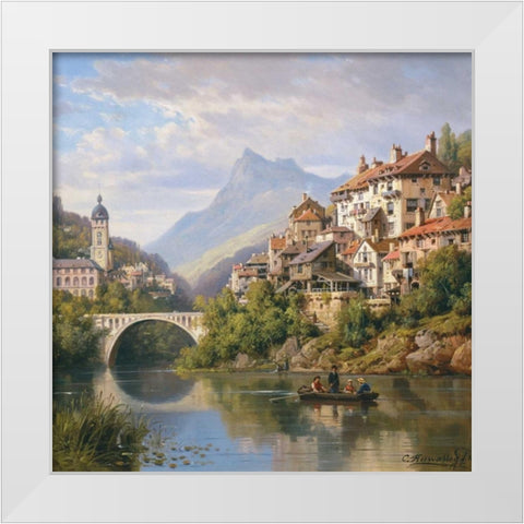 Riverside Village II White Modern Wood Framed Art Print by Kuwasseg, Charles