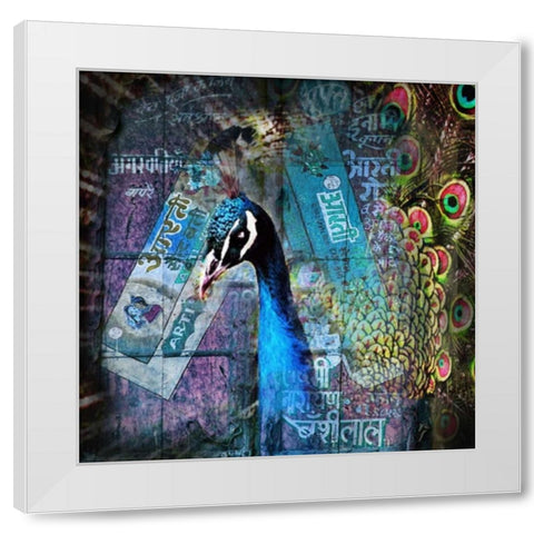 Peacock White Modern Wood Framed Art Print by de Haas, Mascha