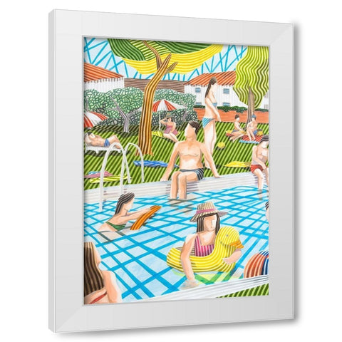 Un dia de Piscina White Modern Wood Framed Art Print by Ortas, Javier