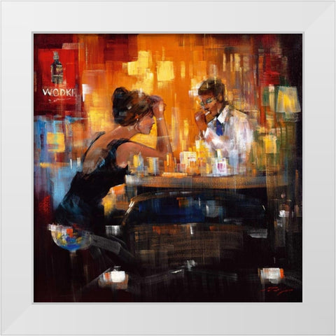 Bar Scene I White Modern Wood Framed Art Print by Madjid