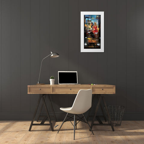 Bar Scene III White Modern Wood Framed Art Print by Madjid