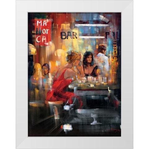 Bar Scene IV White Modern Wood Framed Art Print by Madjid