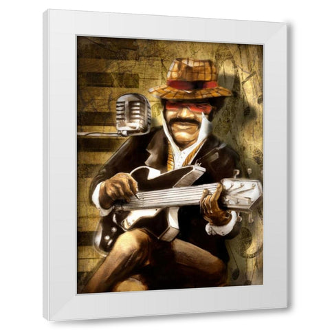 The Guitarist White Modern Wood Framed Art Print by Sola, Bresso