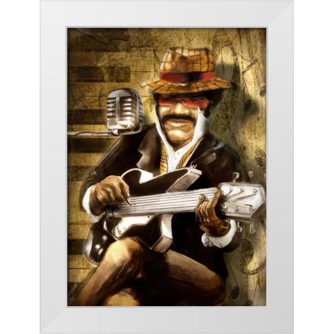 The Guitarist White Modern Wood Framed Art Print by Sola, Bresso