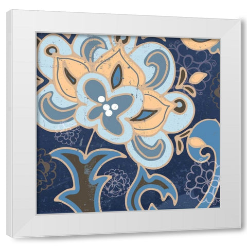 Paisley Blossom Blue I White Modern Wood Framed Art Print by Mark, Leslie