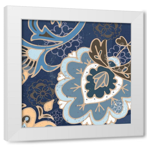 Paisley Blossom Blue II White Modern Wood Framed Art Print by Mark, Leslie