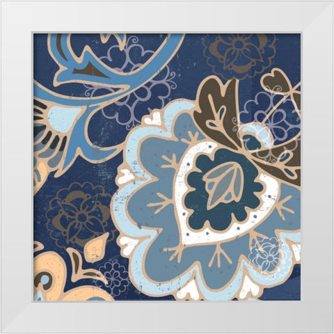 Paisley Blossom Blue II White Modern Wood Framed Art Print by Mark, Leslie