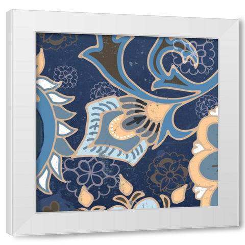 Paisley Blossom Blue III White Modern Wood Framed Art Print by Mark, Leslie