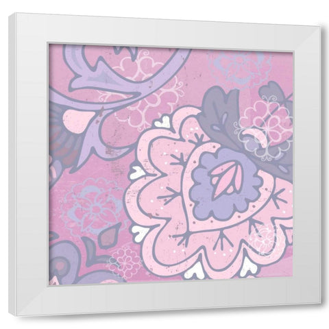 Paisley Blossom Pink II White Modern Wood Framed Art Print by Mark, Leslie