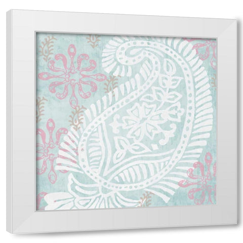 Block Print Lotus I White Modern Wood Framed Art Print by Mark, Leslie