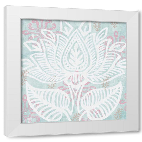 Block Print Lotus II White Modern Wood Framed Art Print by Mark, Leslie