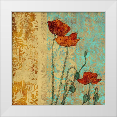 Poppies and Damask I White Modern Wood Framed Art Print by Montillio, Louise