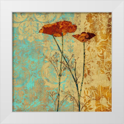 Poppies and Damask II White Modern Wood Framed Art Print by Montillio, Louise