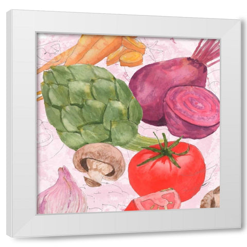 Veggie Medley I White Modern Wood Framed Art Print by Mark, Leslie