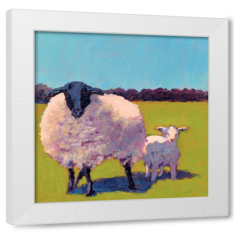 Sheep Pals III White Modern Wood Framed Art Print by Young, Carol