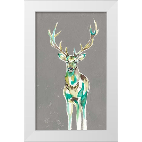 Solitary Deer II White Modern Wood Framed Art Print by Goldberger, Jennifer