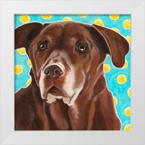 Dlynns Dogs - Get Your Ball White Modern Wood Framed Art Print by Roll, Dylnn