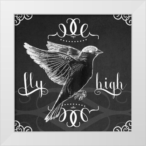 Chalkboard Bird I White Modern Wood Framed Art Print by Vess, June Erica