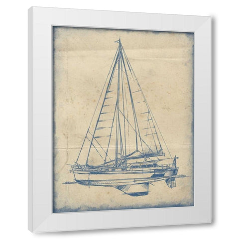 Yacht Blueprint I White Modern Wood Framed Art Print by Harper, Ethan