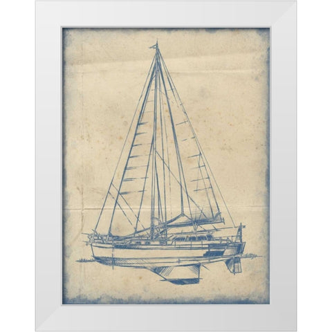 Yacht Blueprint I White Modern Wood Framed Art Print by Harper, Ethan