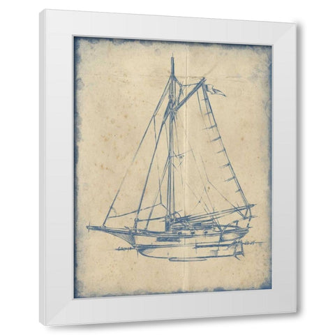Yacht Blueprint II White Modern Wood Framed Art Print by Harper, Ethan